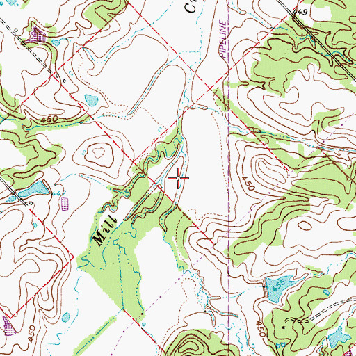 Topographic Map of Mustang Creek, TX