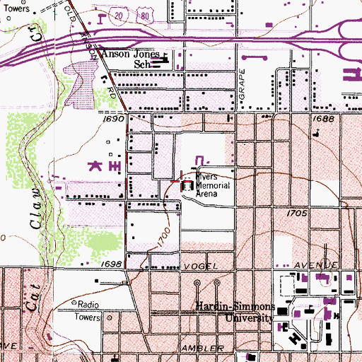 Topographic Map of Myers Memorial Arena, TX