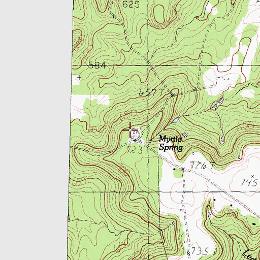 Topographic Map of Myrtle Springs Cemetery, TX