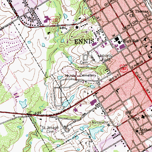 Topographic Map of Myrtle Cemetery, TX