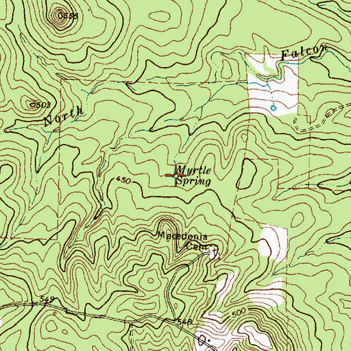 Topographic Map of Myrtle Spring, TX