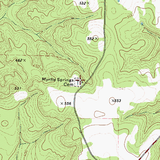 Topographic Map of Myrtle Springs Cemetery, TX