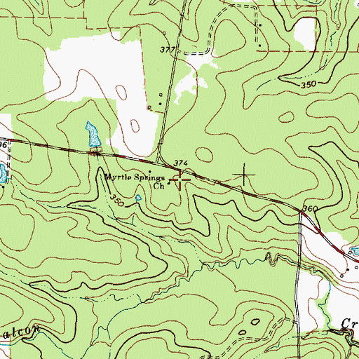 Topographic Map of Myrtle Springs Church, TX