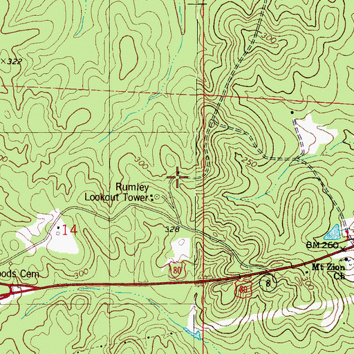 Topographic Map of Post Oak Hunting Lodge, AL