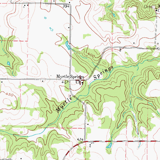 Topographic Map of Myrtle Springs Church, TX