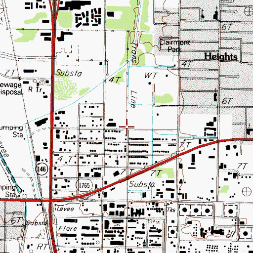 Topographic Map of Nadeau, TX