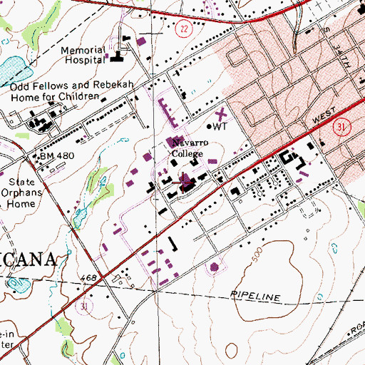 Topographic Map of Navarro College, TX