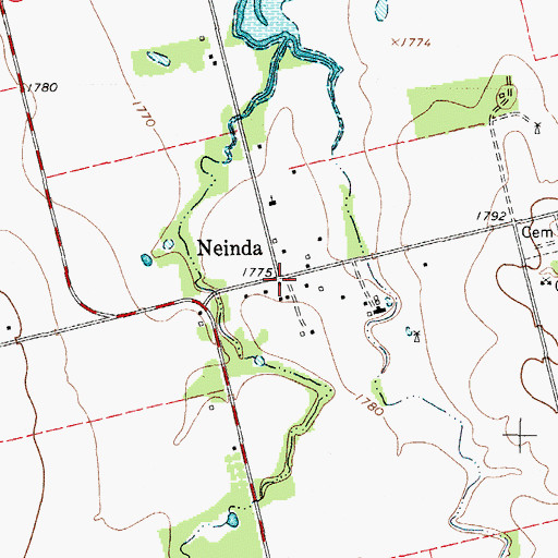 Topographic Map of Neinda, TX