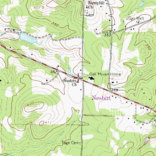 Topographic Map of Nesbitt Church, TX