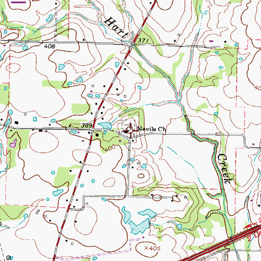 Topographic Map of Nevils Church, TX