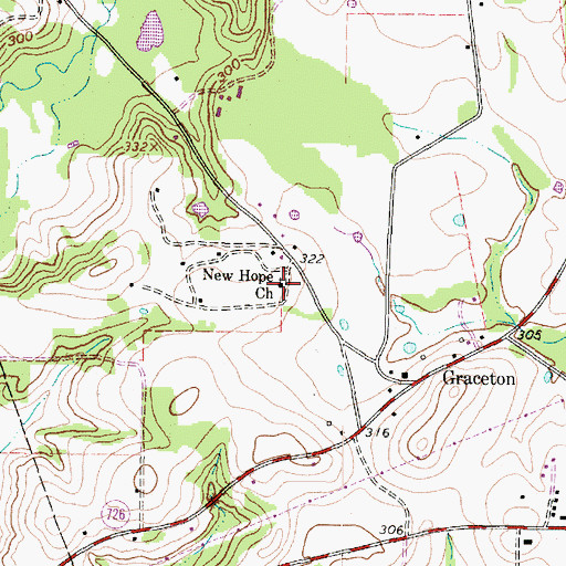 Topographic Map of New Hope Church, TX