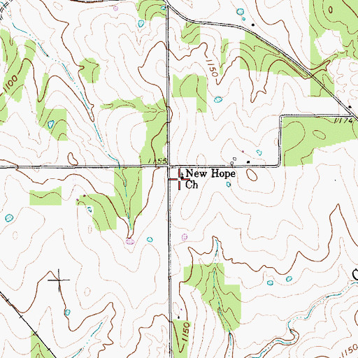 Topographic Map of New Hope Church, TX