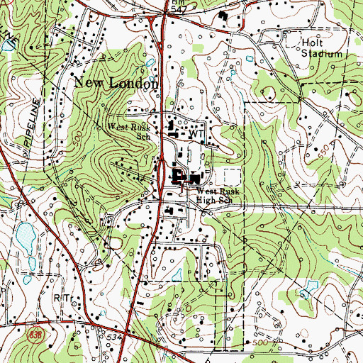 Topographic Map of New London, TX