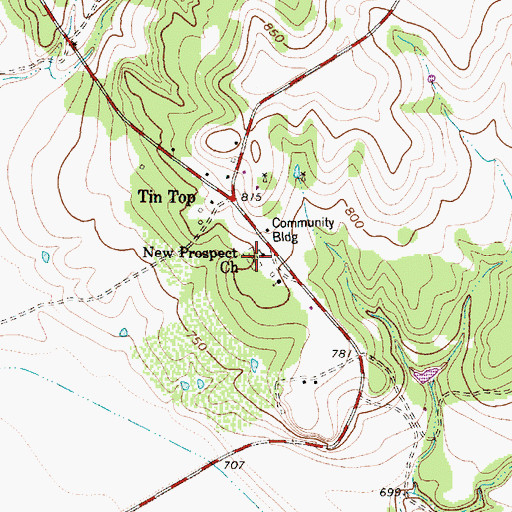 Topographic Map of New Prospect Church, TX