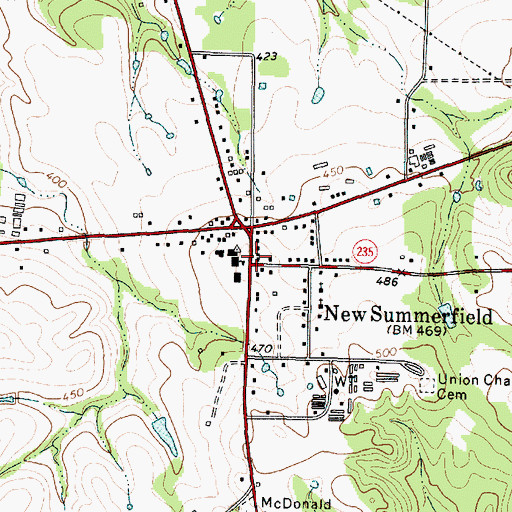 Topographic Map of New Summerfield, TX