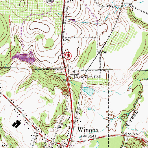 Topographic Map of New Zion Church, TX
