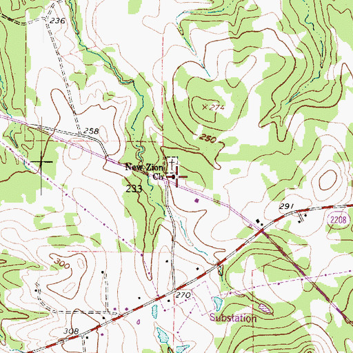 Topographic Map of New Zion Church, TX