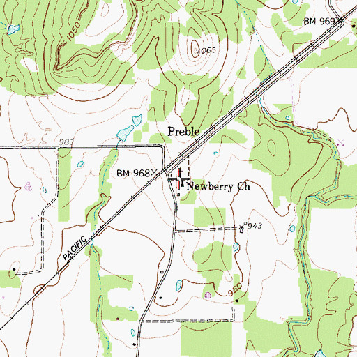 Topographic Map of Newberry Church, TX