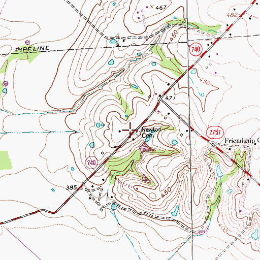 Topographic Map of Newton Cemetery, TX