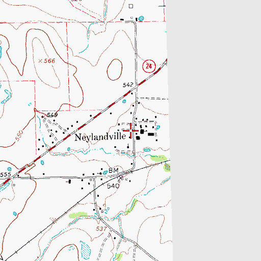 Topographic Map of Neylandville, TX