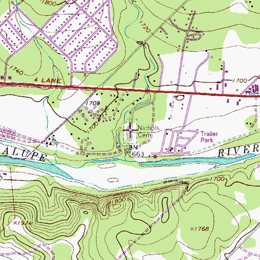 Topographic Map of Nichols Cemetery, TX