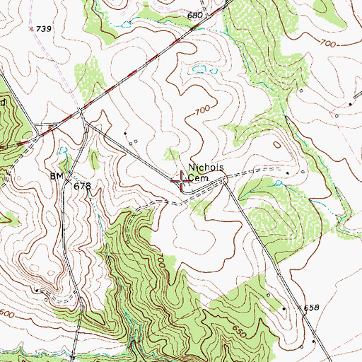 Topographic Map of Nichols Cemetery, TX
