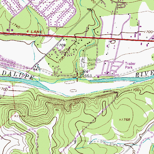 Topographic Map of Nichols Creek, TX