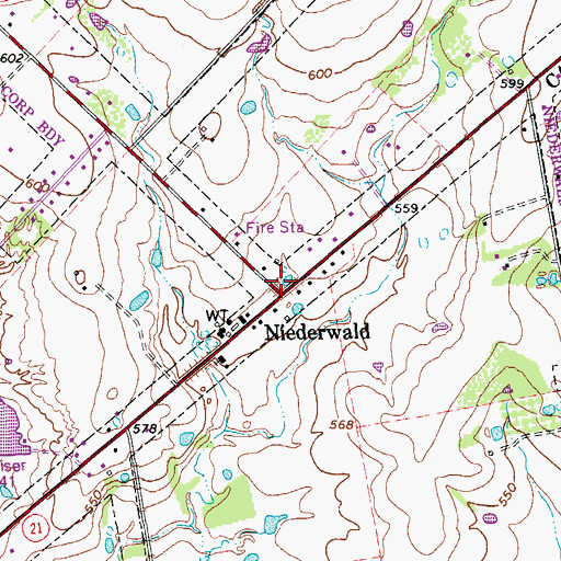 Topographic Map of Niederwald, TX