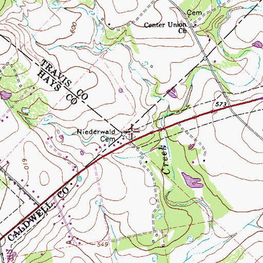 Topographic Map of Niederwald Cemetery, TX
