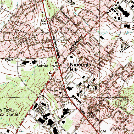 Topographic Map of Ninemile Hill, TX