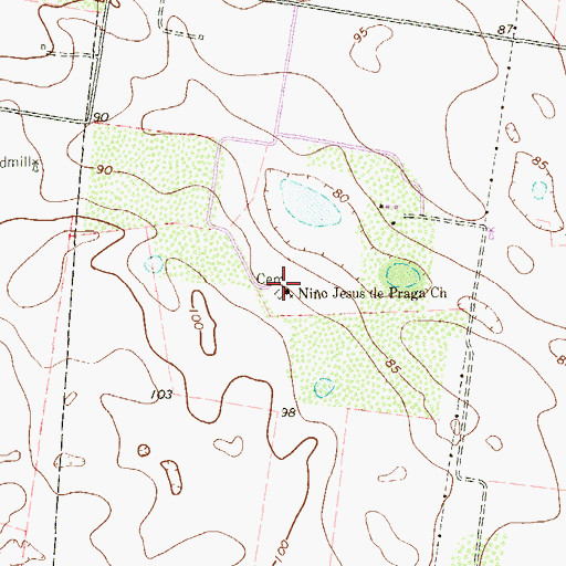 Topographic Map of Nino Jesus de Praga Church, TX