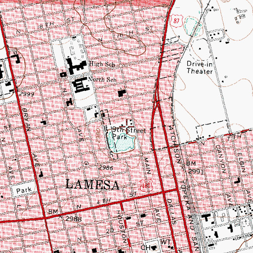 Topographic Map of Ninth Street Park, TX