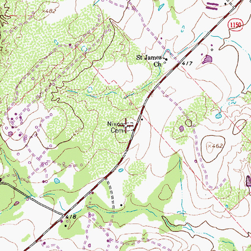 Topographic Map of Nixon Cemetery, TX