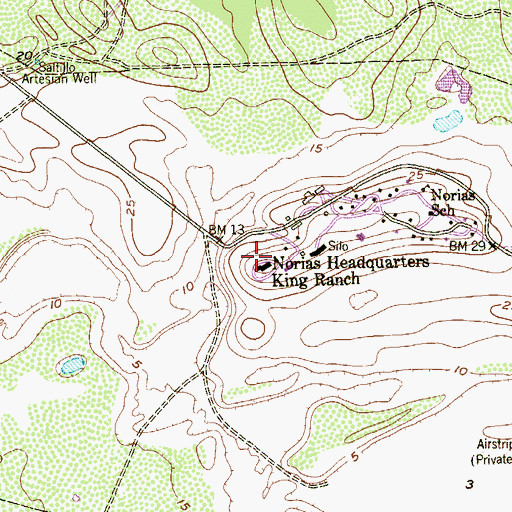 Topographic Map of Norias Headquarters King Ranch, TX