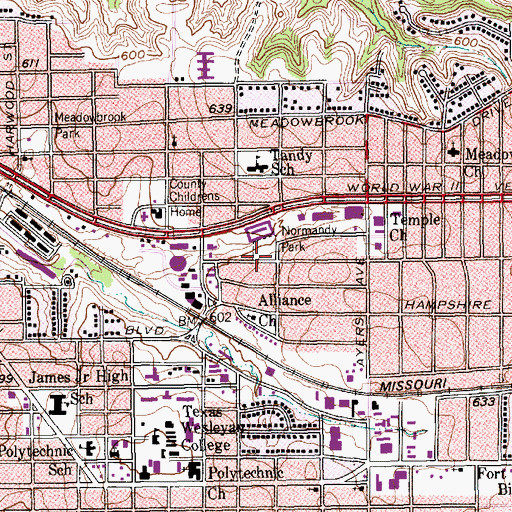 Topographic Map of Normandy Park, TX
