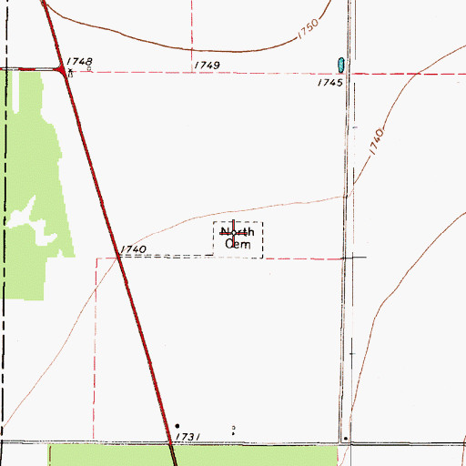 Topographic Map of North Cemetery, TX