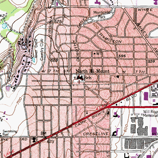 Topographic Map of North Hi-Mount School, TX