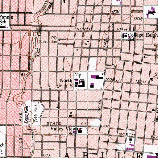 Topographic Map of North Junior High School, TX