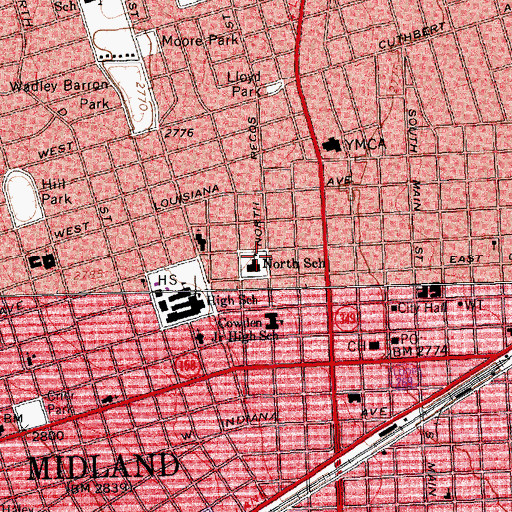 Topographic Map of North School, TX