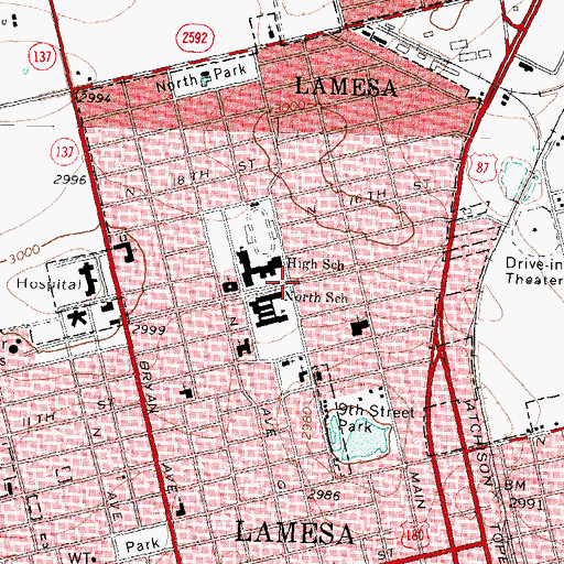 Topographic Map of North School, TX