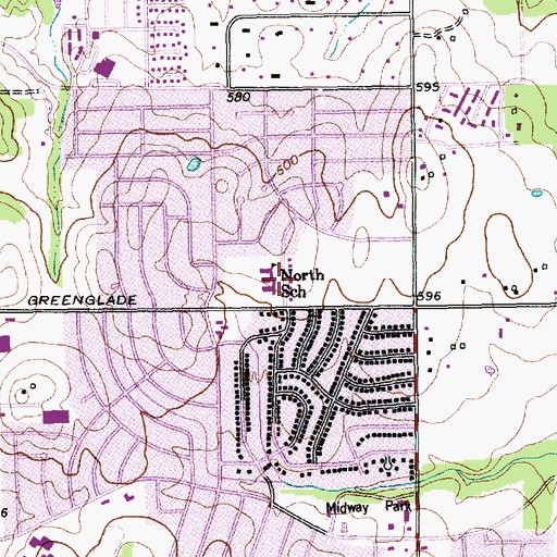 Topographic Map of North School, TX