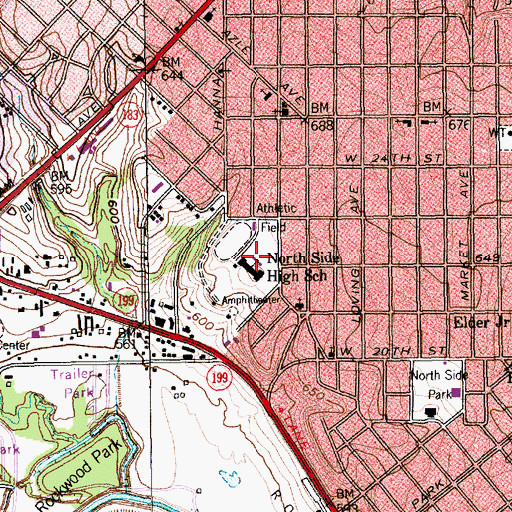 Topographic Map of North Side High School, TX