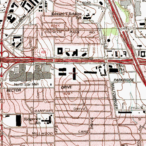 Topographic Map of North Star Mall Shopping Center, TX