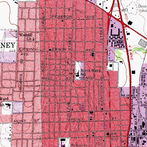 Topographic Map of North Ward School, TX