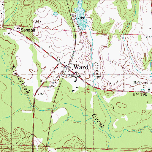 Topographic Map of Ward Church, AL