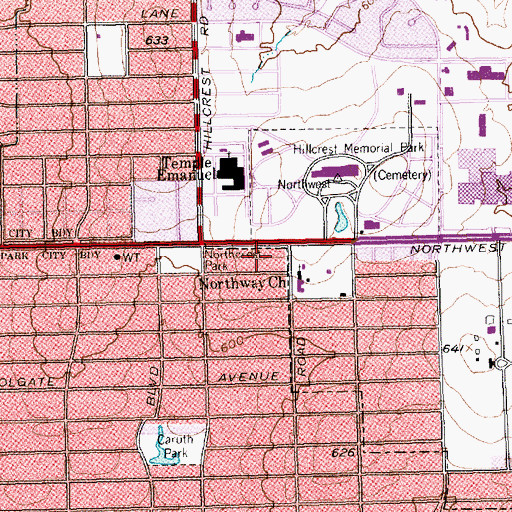 Topographic Map of Northcrest Park, TX
