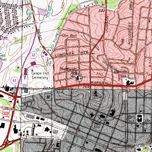 Topographic Map of Northcutt School, TX