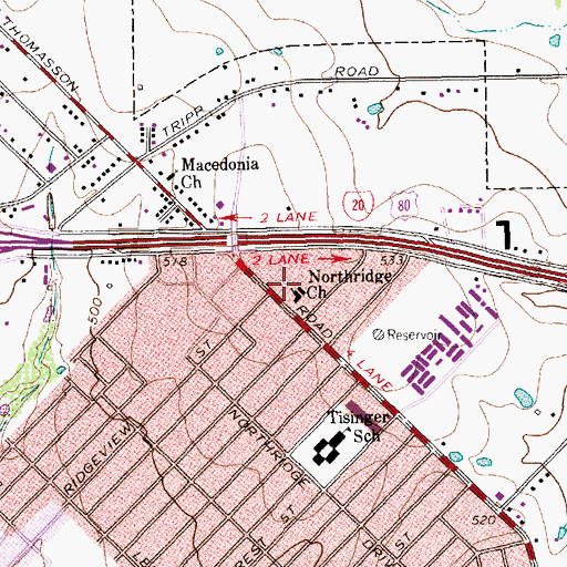 Topographic Map of Northridge Church, TX