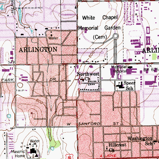 Topographic Map of Northwest Church, TX