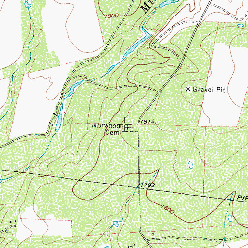 Topographic Map of Norwood Cemetery, TX